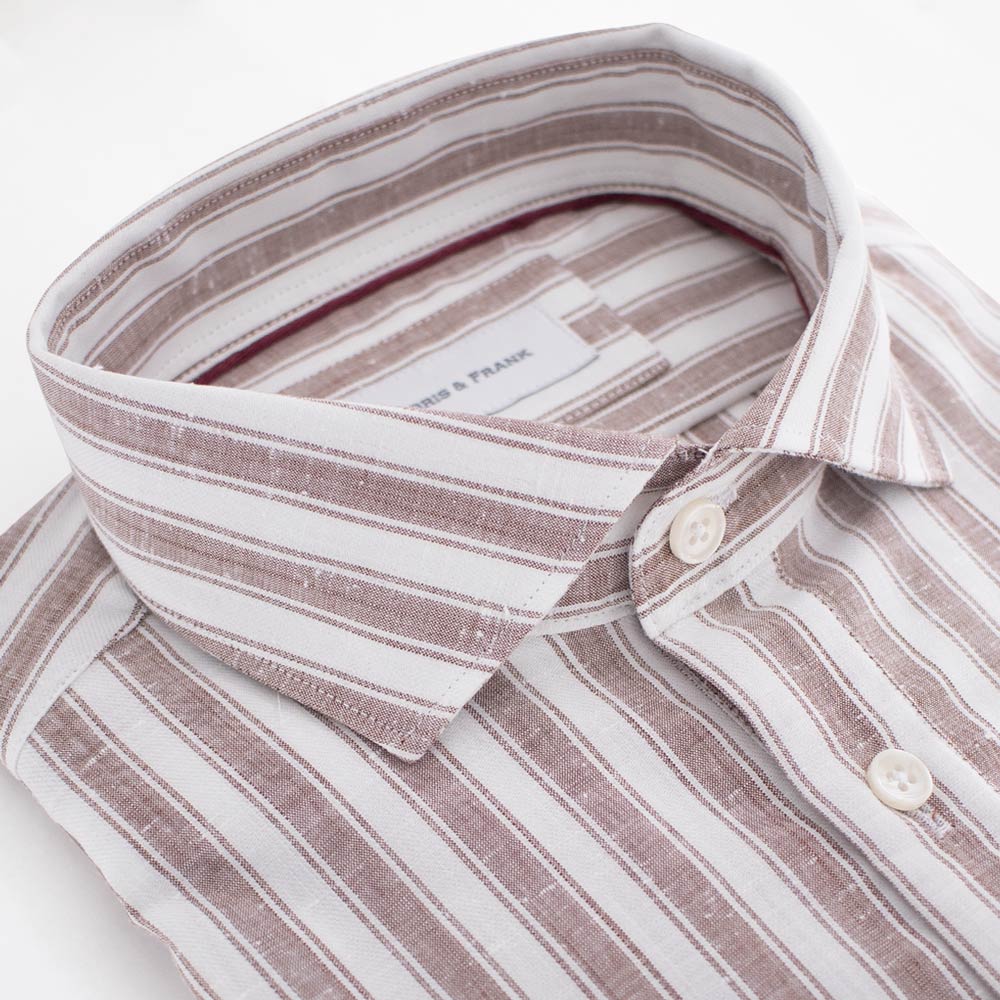 CAMISA DE 4 BOTONES BLANCA RAYAS VINO - H&F - 4 BOTONES - CAMISA DE 4 BOTONES BLANCA RAYAS VINO - HFCTSS2239145 - 145 - 