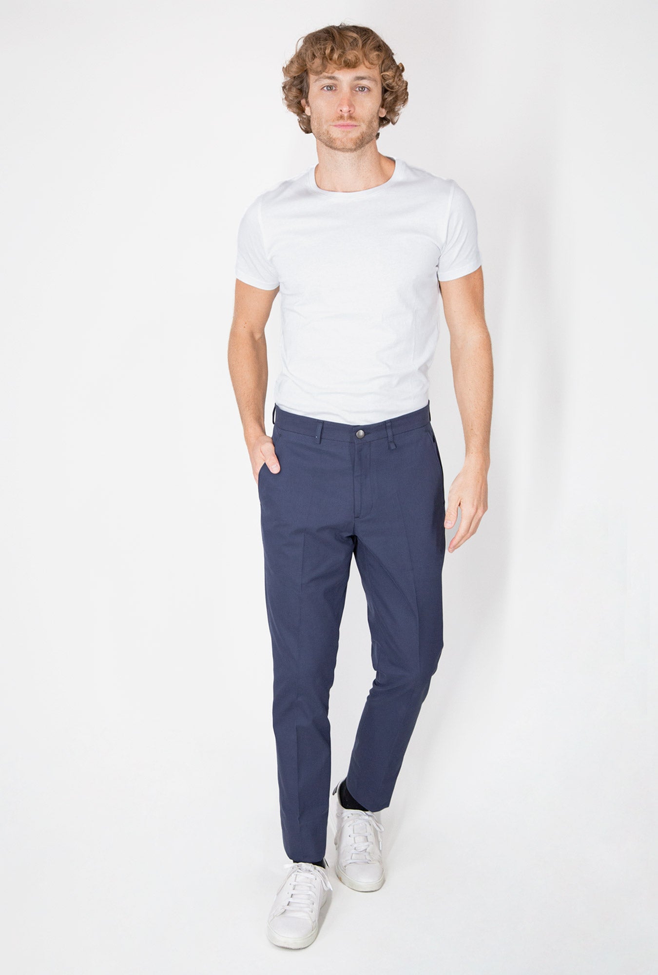 PANTALÓN AZUL MARINO 100% ALGODÓN - H&F - PANTALON - PANTALÓN AZUL MARINO 100% ALGODÓN - HFPTSS221938 - 38 - 