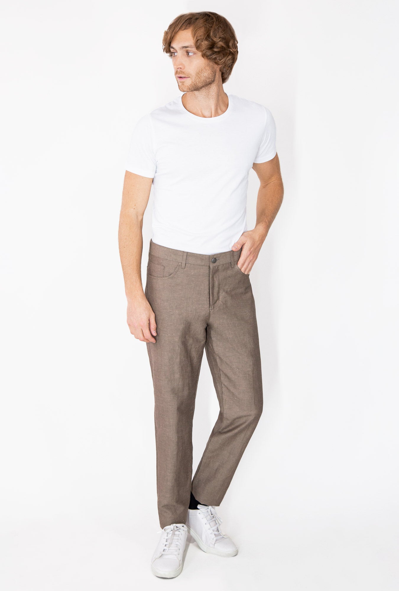 PANTALÓN CAFÉ LINO ALGODÓN - H&F - PANTALON - PANTALÓN CAFÉ LINO ALGODÓN - HFPTSS221038 - 38 - 