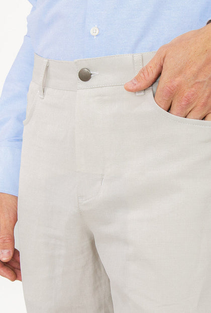 PANTALÓN GRIS CLARO 100% LINO - H&F - PANTALON - PANTALÓN GRIS CLARO 100% LINO - HFPTSS220738 - 38 - 