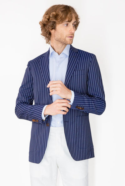 SACO AZUL RAYA BLANCA Y CAFÉ - H&F - SACO - SACO AZUL RAYA BLANCA Y CAFÉ - HFSTSS221446 - 46 - 