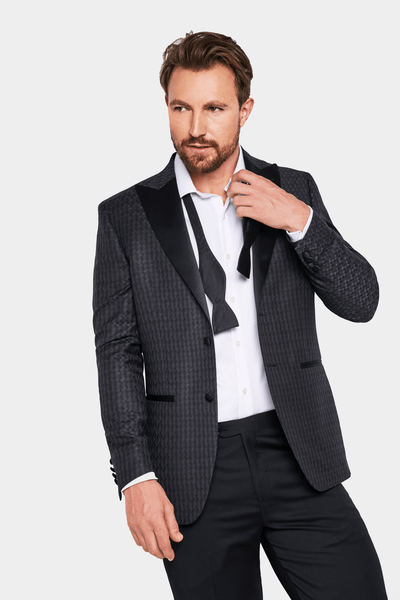 Saco de Smoking Textura Cuadros Negro/Gris - H&F - SMOKING -