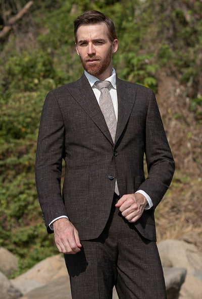 TRAJE CAFÉ LANA Y LINO - H&F - TRAJE - TRAJE CAFÉ LANA Y LINO - HFTTSS231346 - 46 - 