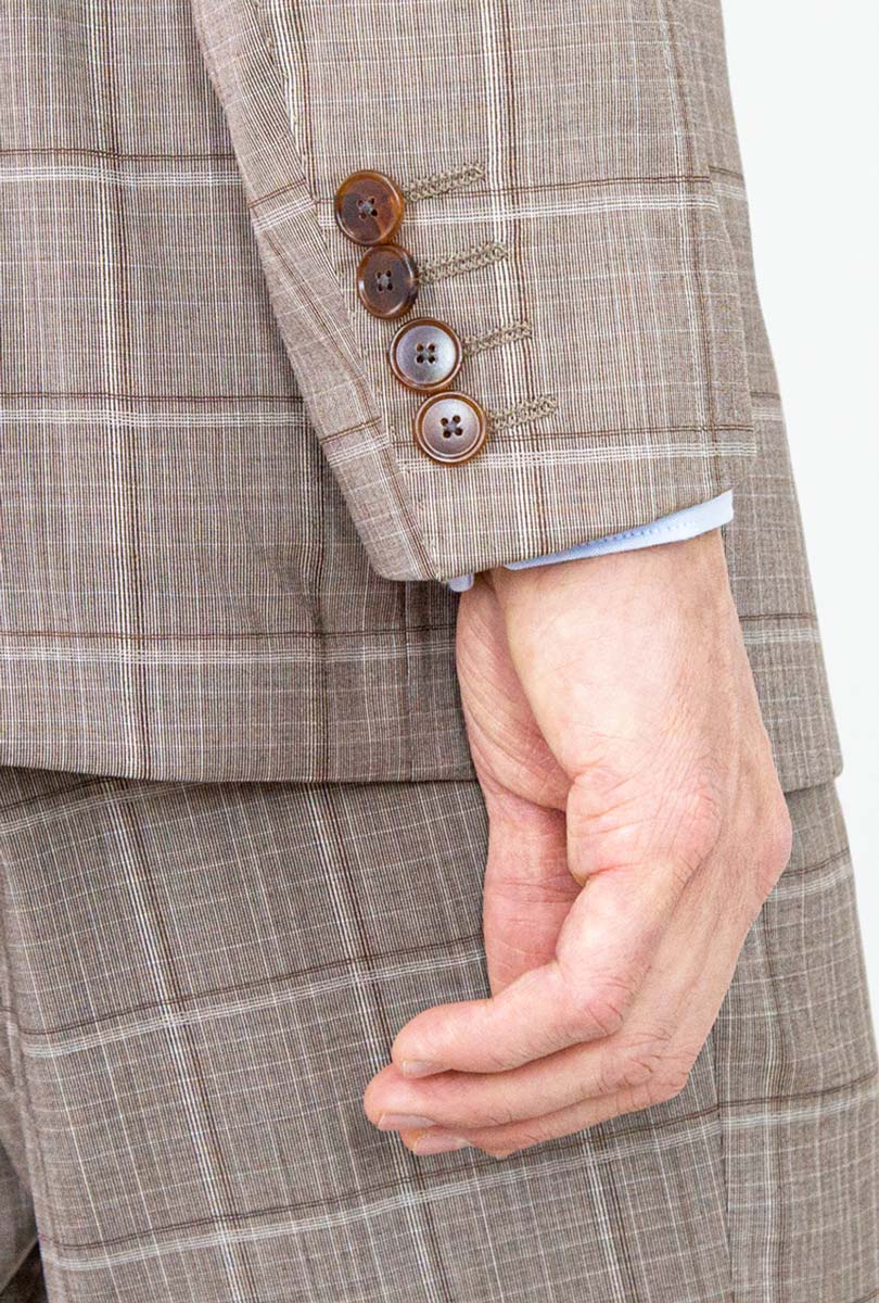 TRAJE DE 3 PIEZAS CAFÉ DE CUADROS - H&F - TRAJE - TRAJE DE 3 PIEZAS CAFÉ DE CUADROS - HFTTSS222444 - 44 - 