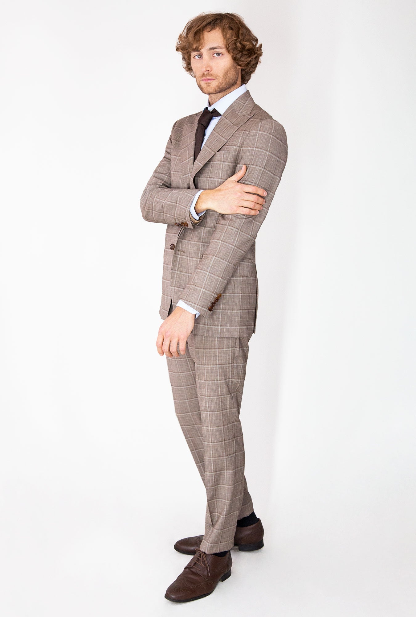 TRAJE DE 3 PIEZAS CAFÉ DE CUADROS - H&F - TRAJE - TRAJE DE 3 PIEZAS CAFÉ DE CUADROS - HFTTSS222444 - 44 - 